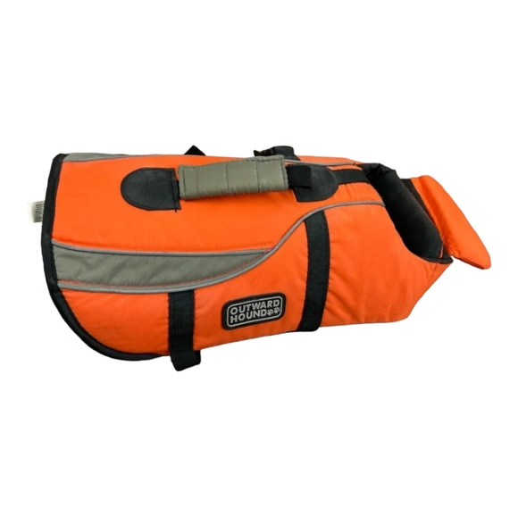 Outward Hound Dog Life Jacket; Adjustable with Grab Handle; Orange & Grey; XS - Picture 4 of 6